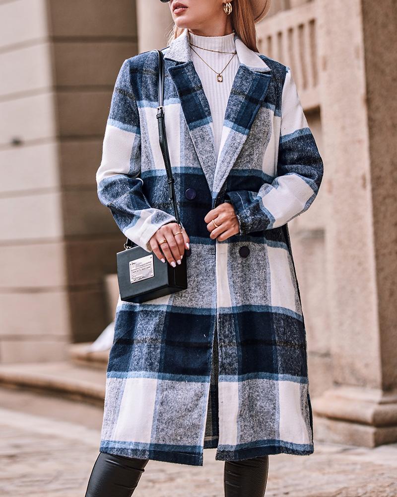 Plaid Print Buttoned Trench Coat