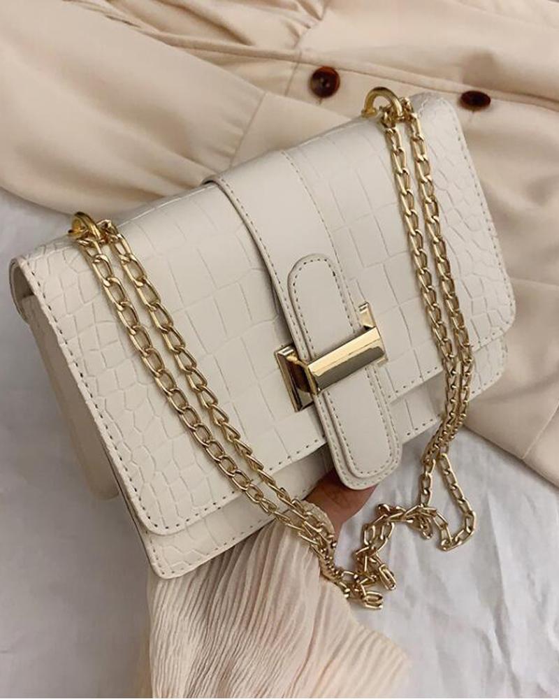 Embossed Chain Strap Flap Shoulder Bag