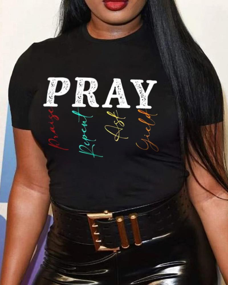 Plus Size Pray Print Short Sleeve Casual T-shirt