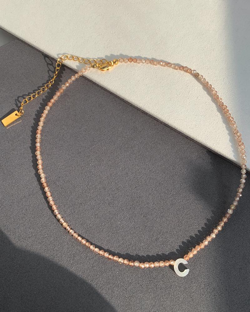 1pc Beaded Crystal Letter Pendent Necklace