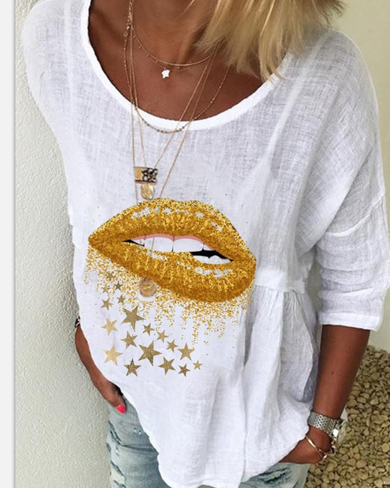 Lip Star Print Half Sleeve T-shirt