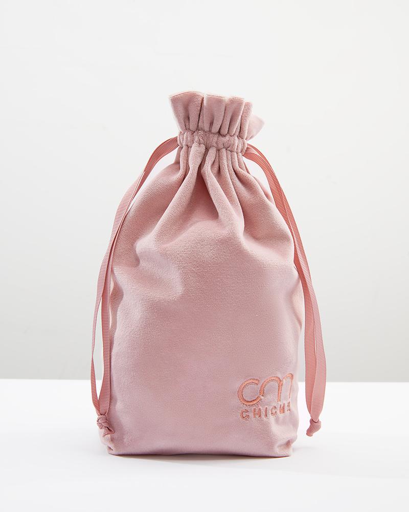 ChicMe Letter Embroidery Velour Drawstring Bag Velvet Cosmetic Travel Bag