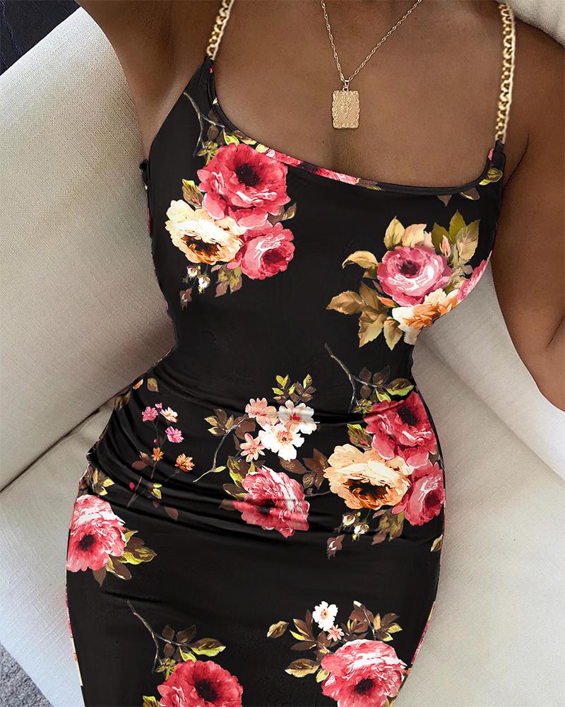 Bodycon Dresses  ChicMe Floral Print Chain Decor Bodycon Dress