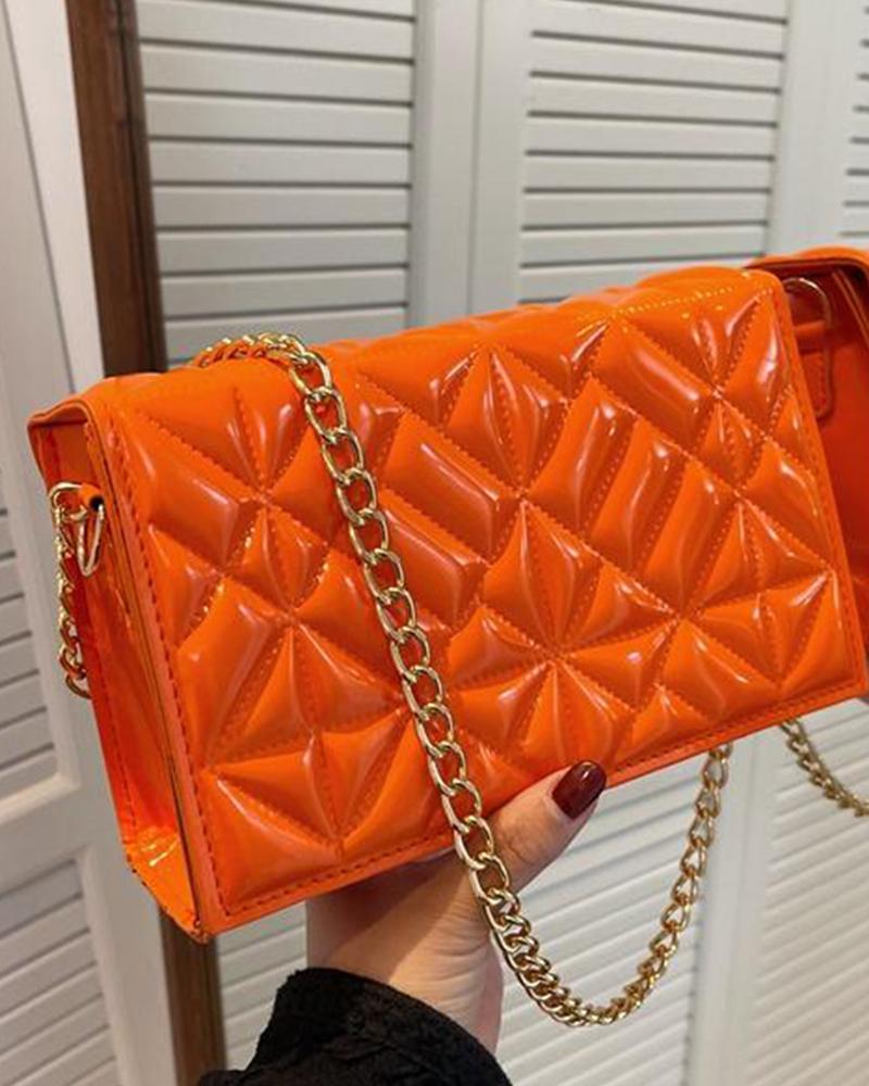 Metallic Quilted Chain Strap Flap Shoulder Bag