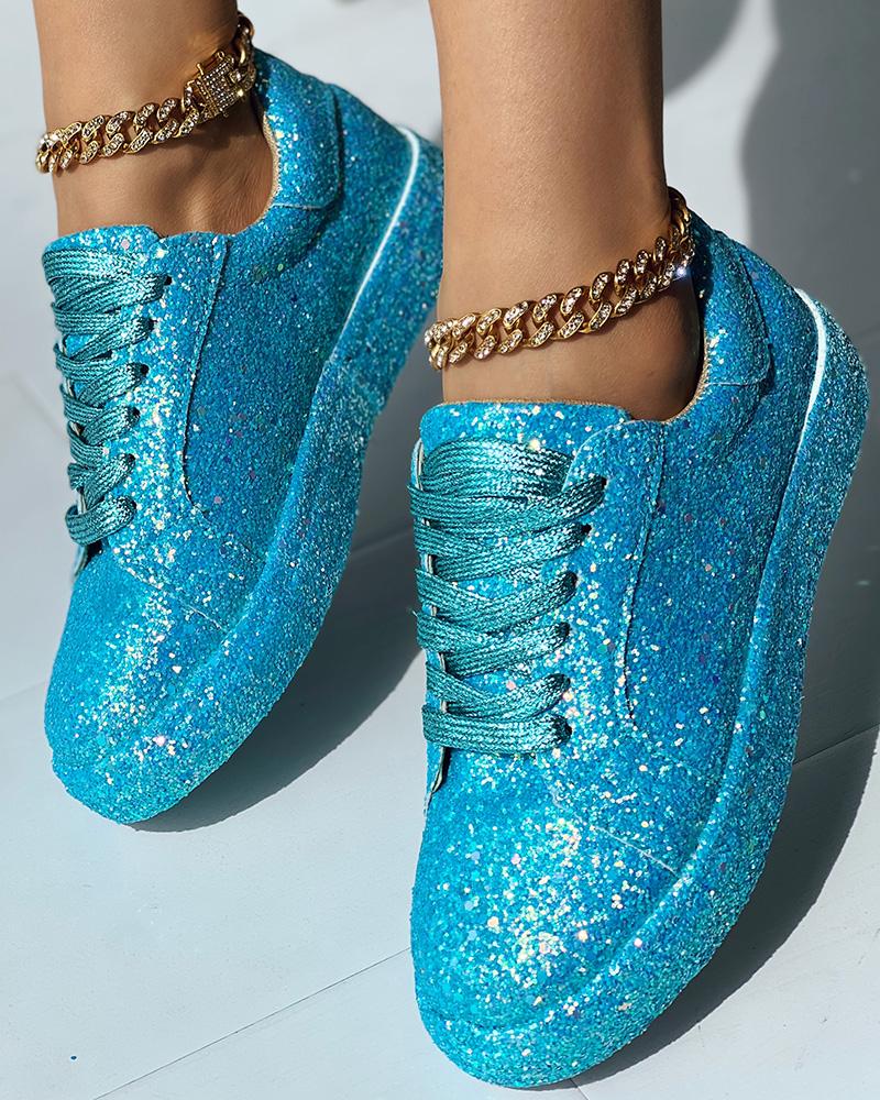 Glitter Lace--up Sneakers