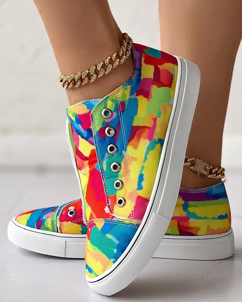 Melting Colors All Over Print Eyelet Canvas Sneakers