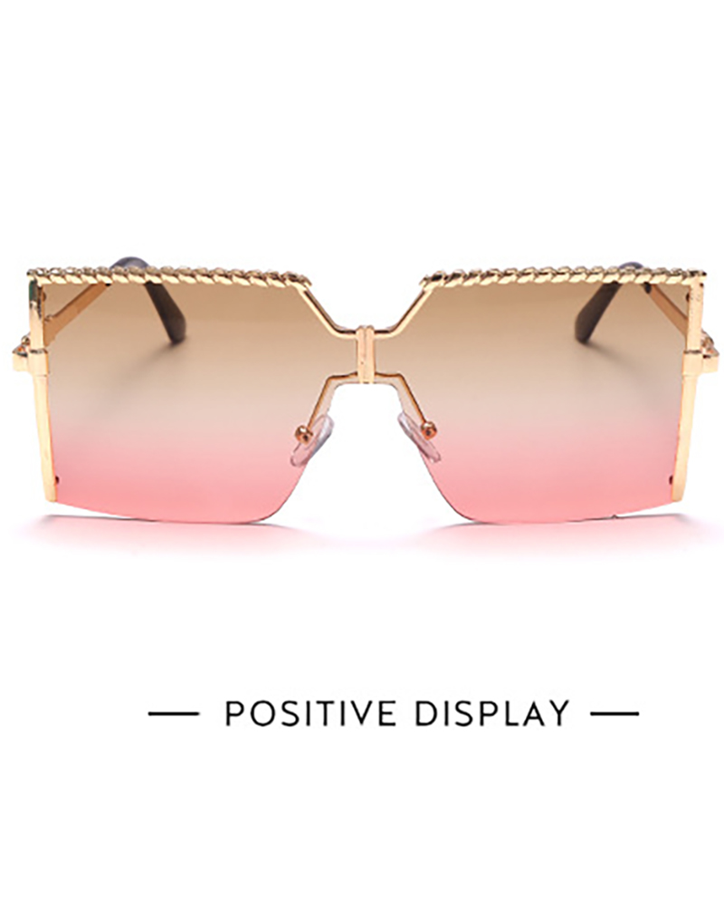 1Pair Big Square Metal Frame Tinted Lens Sunglasses