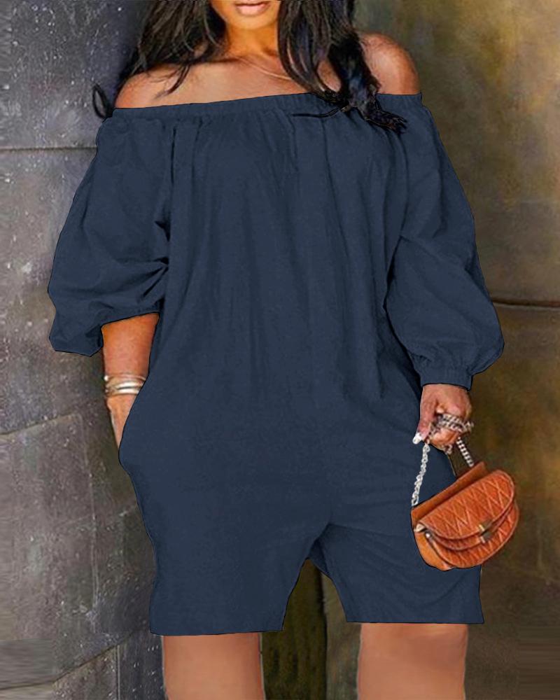 Jumpsuits&Rompers Plus Size Off Shoulder Pocket Design Casual Romper
