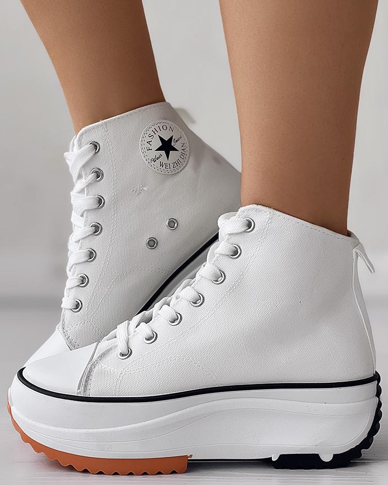 Eyelet Lace-up Flatform Canvas Sneaker