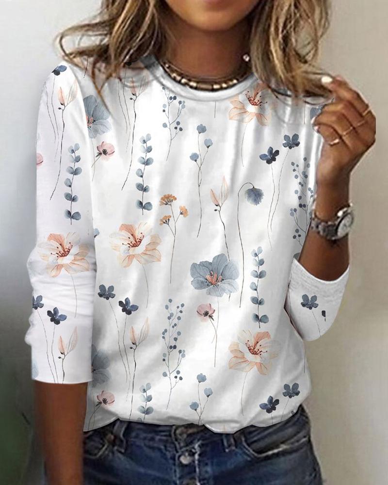 Floral Print Round Neck Top