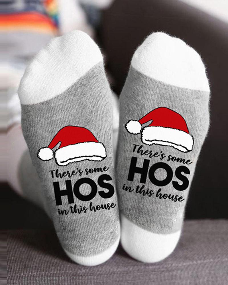 1Pair Christmas Hat Slogan Print Colorblock Crew Socks