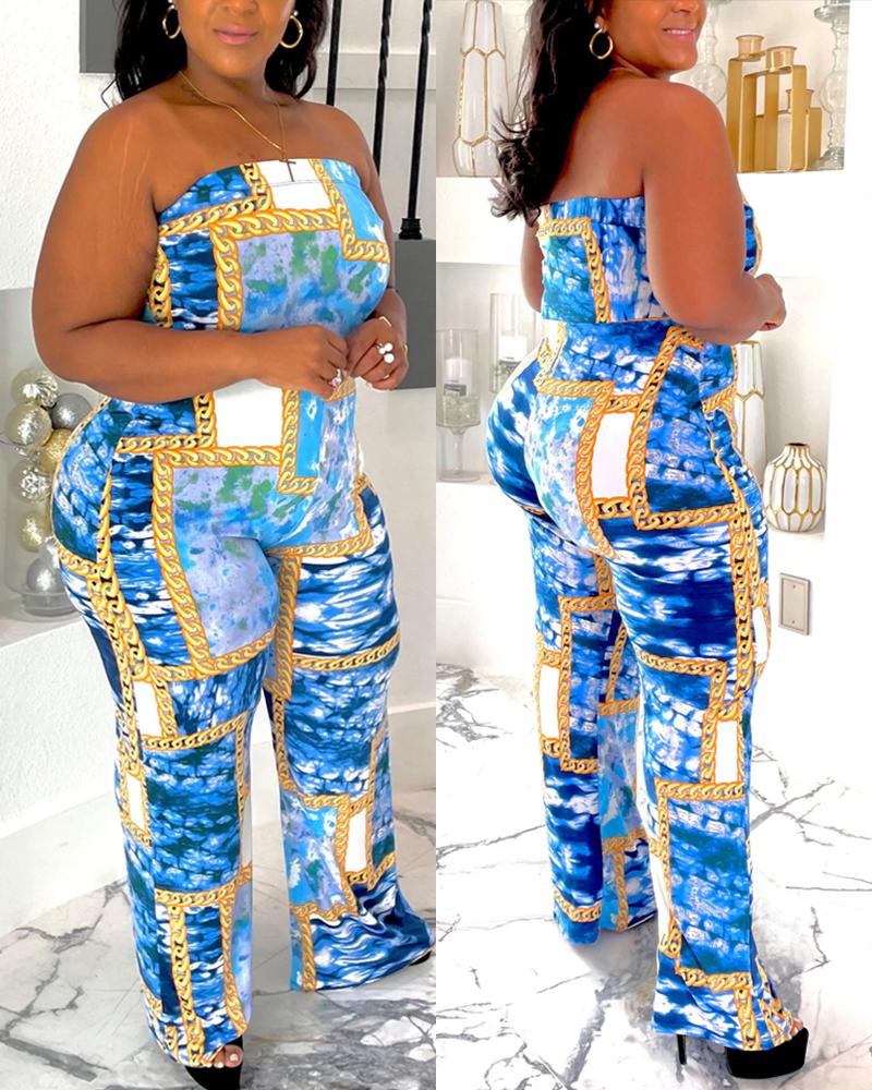 Plus Size Tie Dye Chian Print Badeau Jumpsuit
