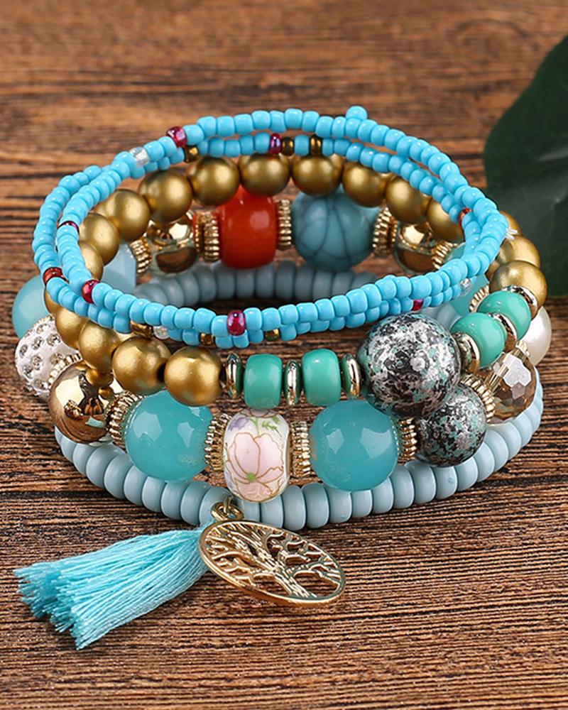   ChicMe 1pc Bohemian Beaded Hollow Out Geometric Tassel Multi-layer Bracelet