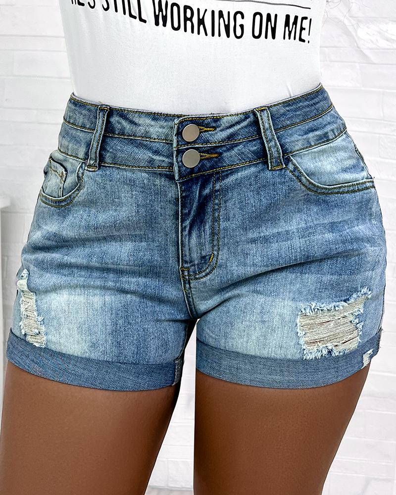 High Waist Ripped Denim Shorts