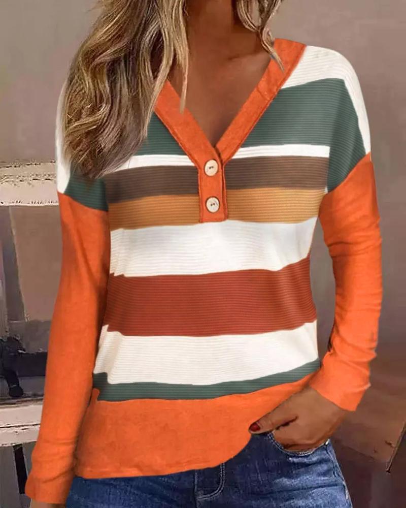 Striped Long Sleeve Buttoned Top