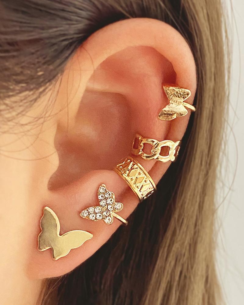 5pcs Butterfly Shaped Ear Cuffs & Earrings Set