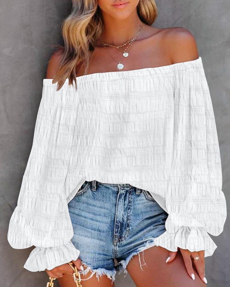 Off Shoulder Lantern Sleeve Textured Top