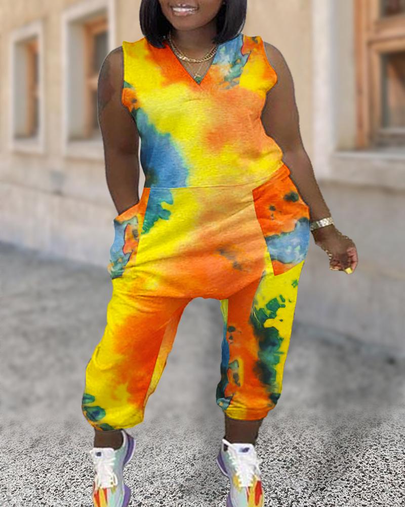 Jumpsuits&Rompers  ChicMe Plus Size Tie Dye Pocket Design Jumpsuit
