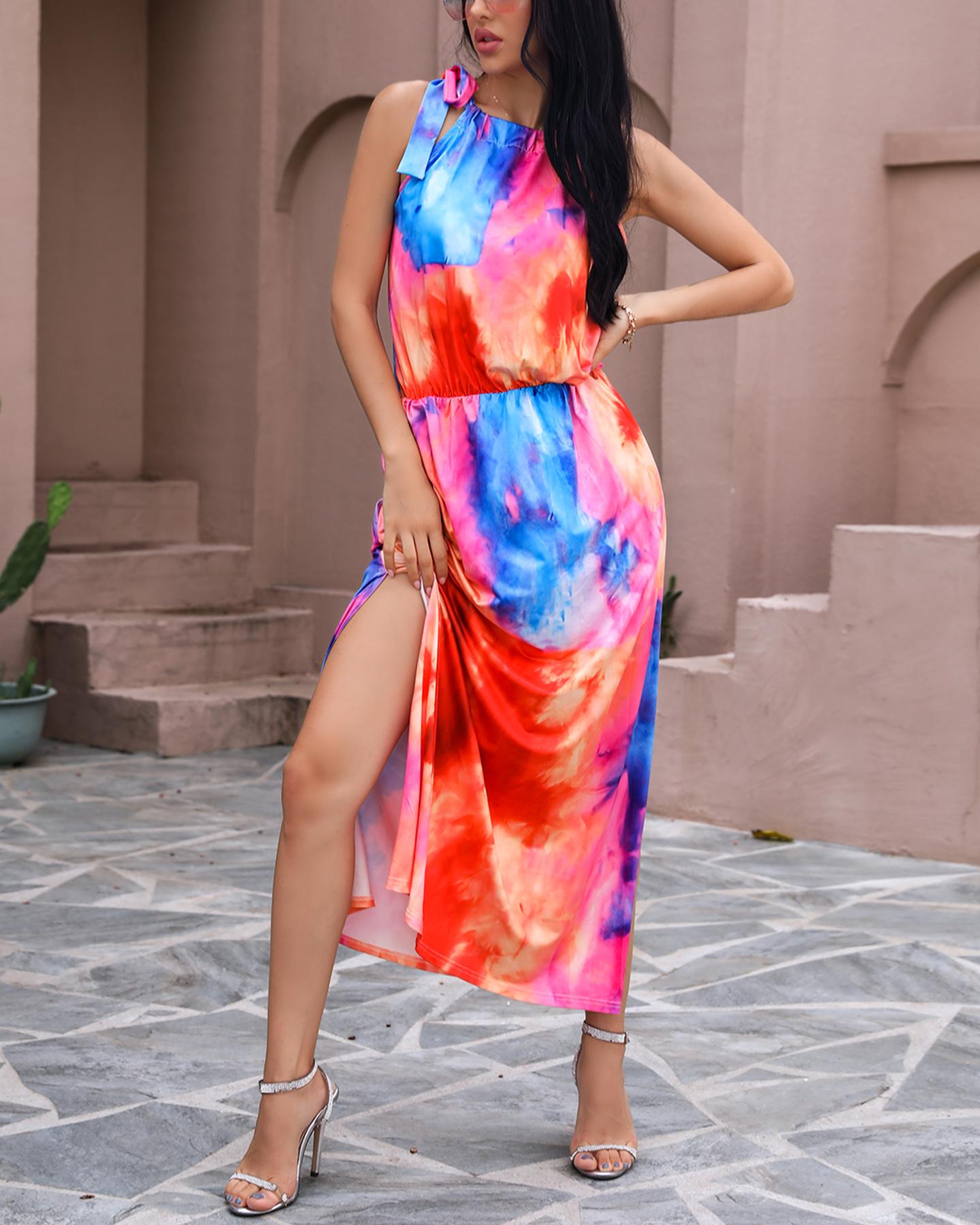 Tie Dye Sleeveless Maxi Dress