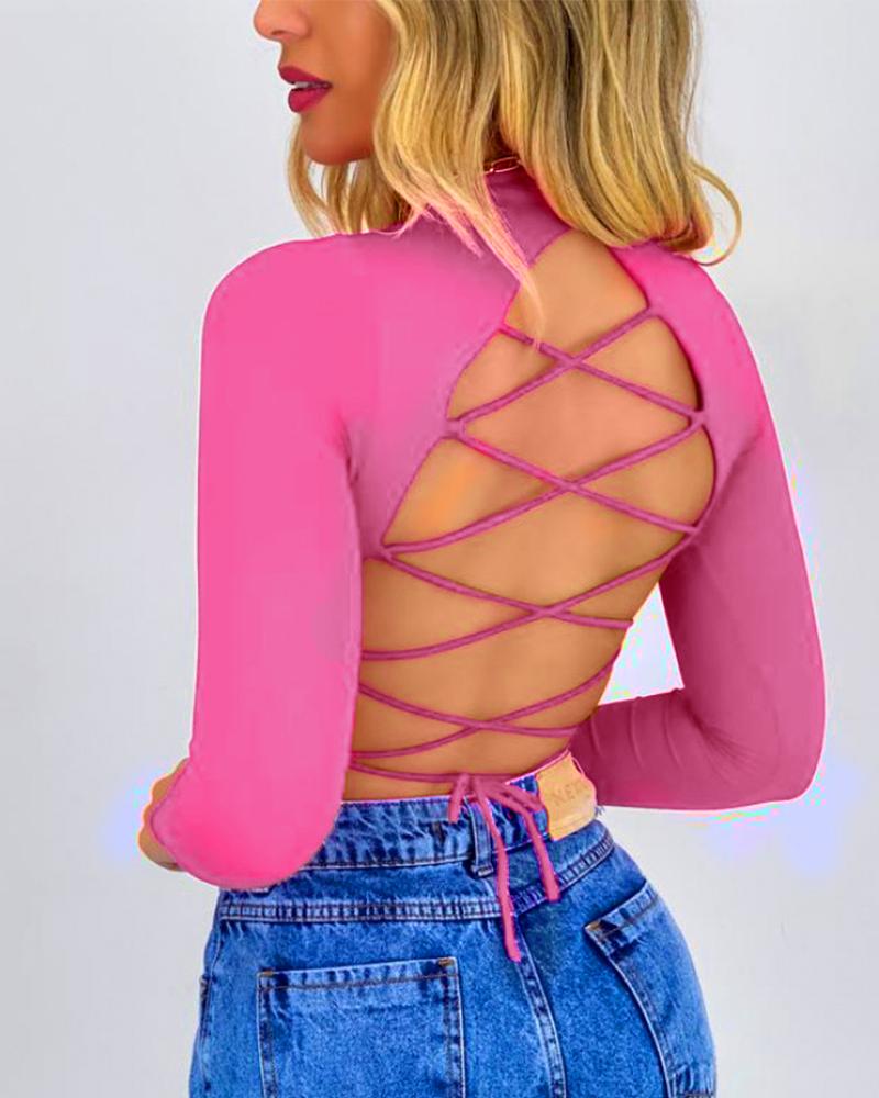 Lace-up Backless Long Sleeve Top