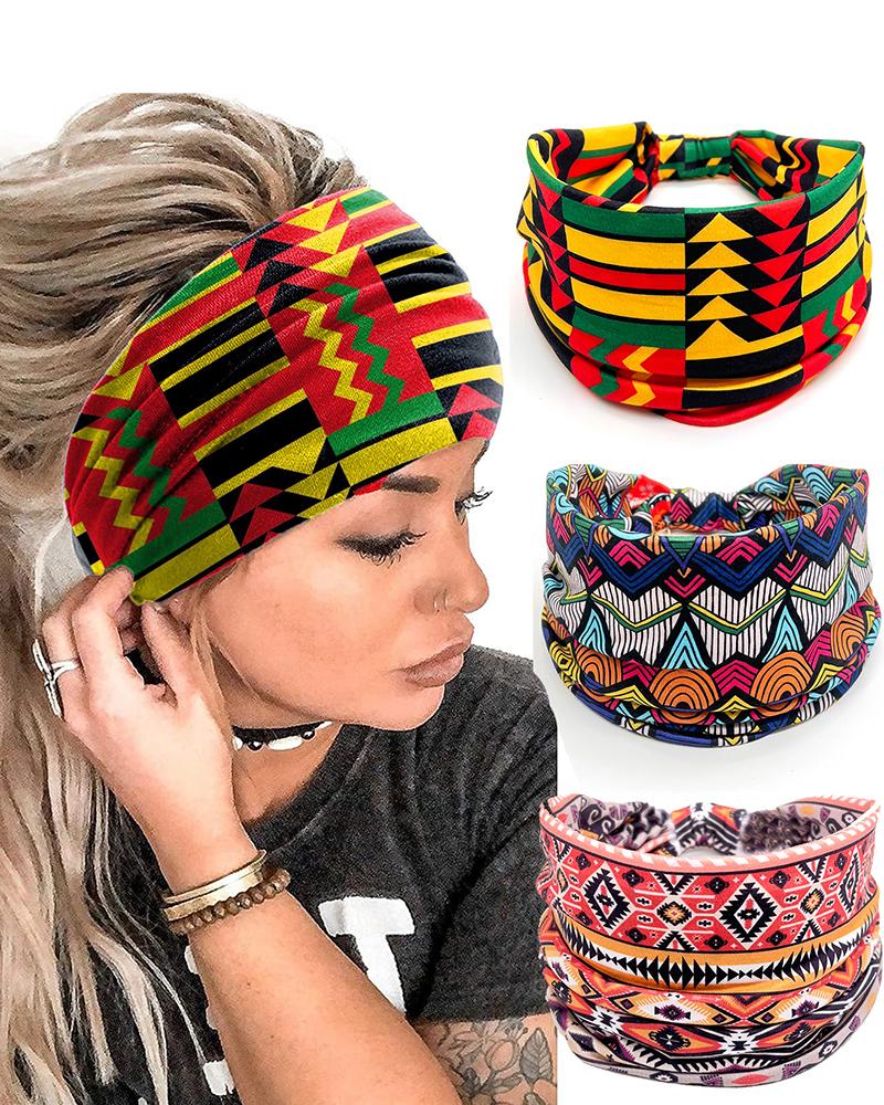 1pc Bohemian Geometric Print Yoga Sports Wide Headband