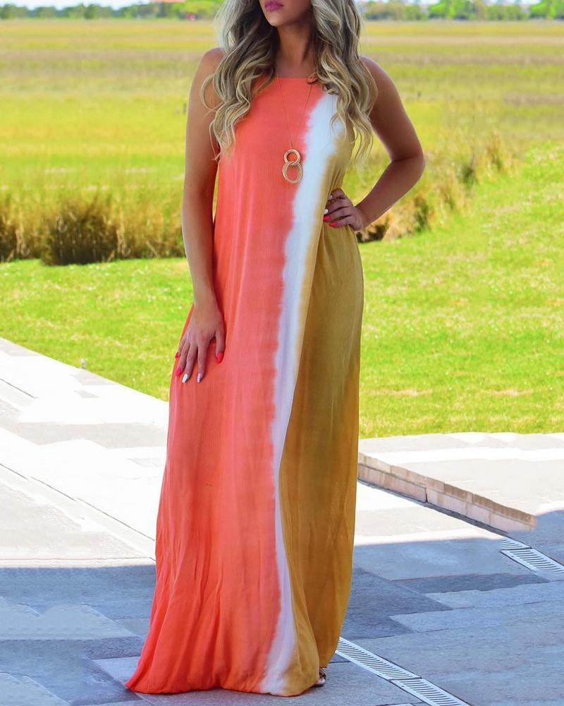 Knotted Cutout Back Tie Dye Print Maxi Dress