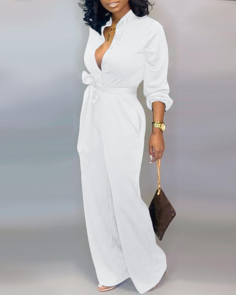 Buttoned Pocket Design Casual Jumpsuit