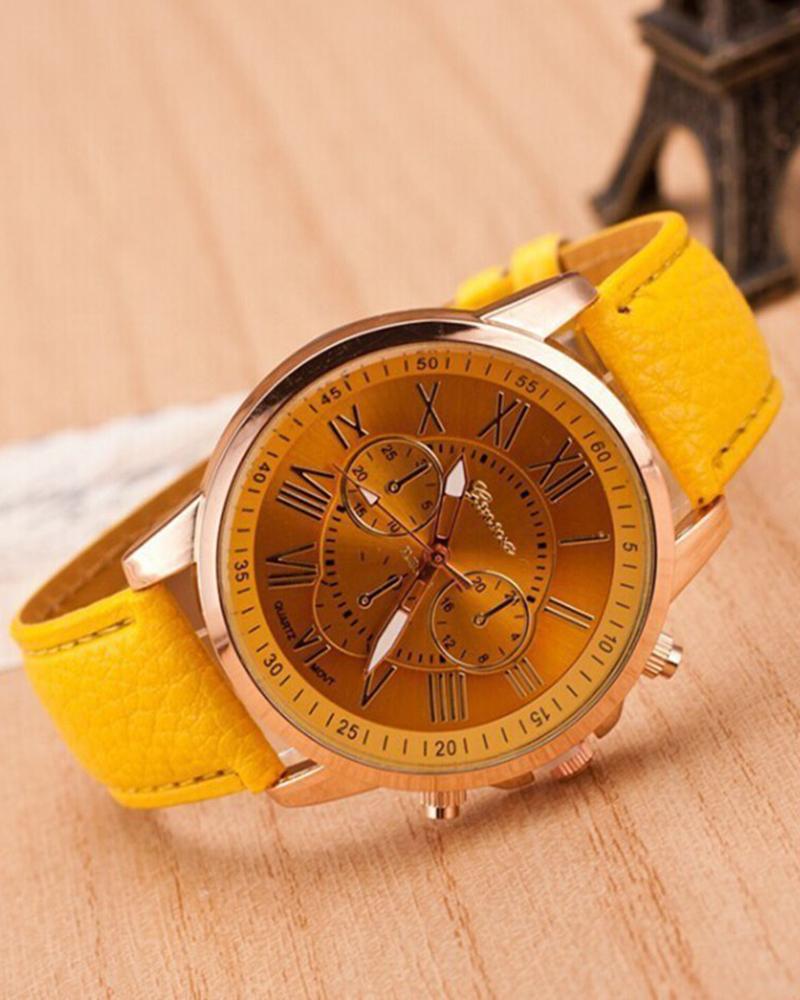 Watches  ChicMe 1pc Leather Band Quartz Watch