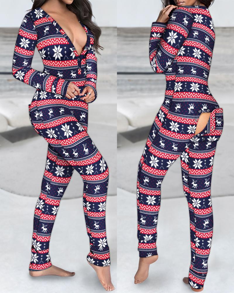   ChicMe Christmas Functional Buttoned Flap Adults Pajamas