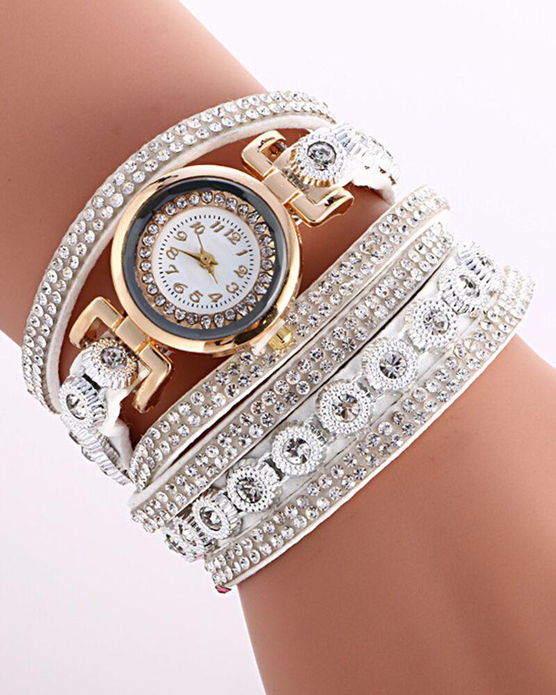 Watches  ChicMe 1pc Allover Rhinestone Stackable Bangle Quartz Watch