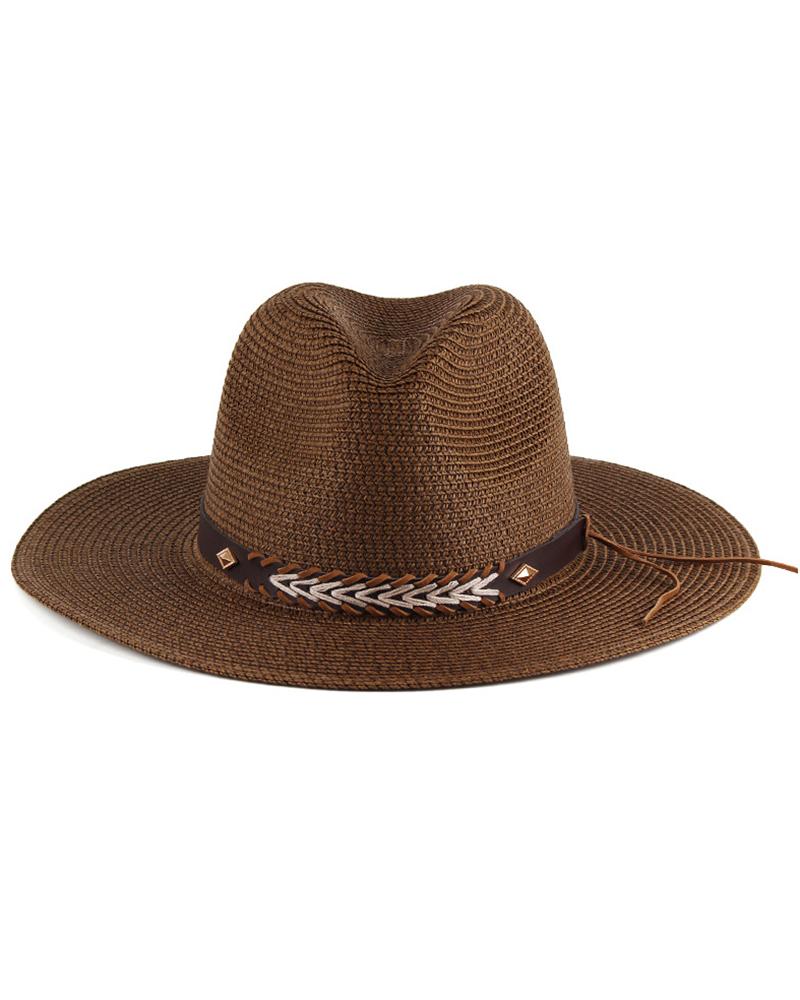 Geometric Pattern Wide Brim Straw Hat
