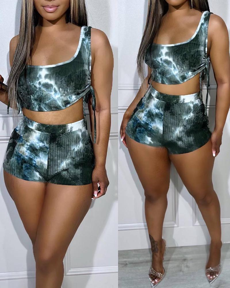 Tie Dye Print Crop Top & Shorts Set