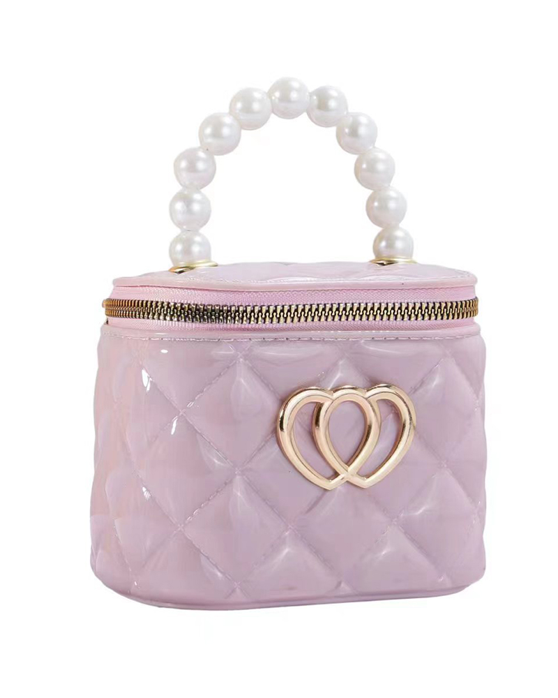 Quilted Double Heart Beaded Strap Bucket Handbag