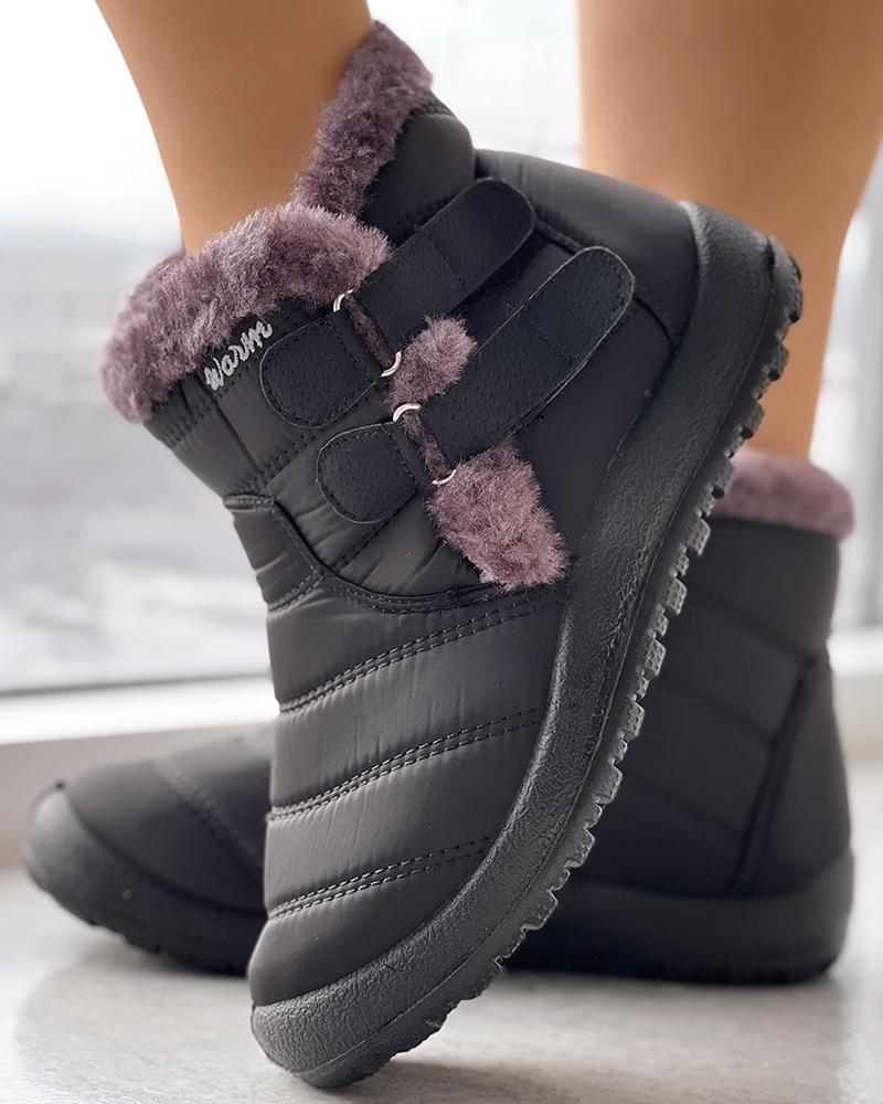 Non Slip Fuzzy Trim Velcro Lined Snow Boots