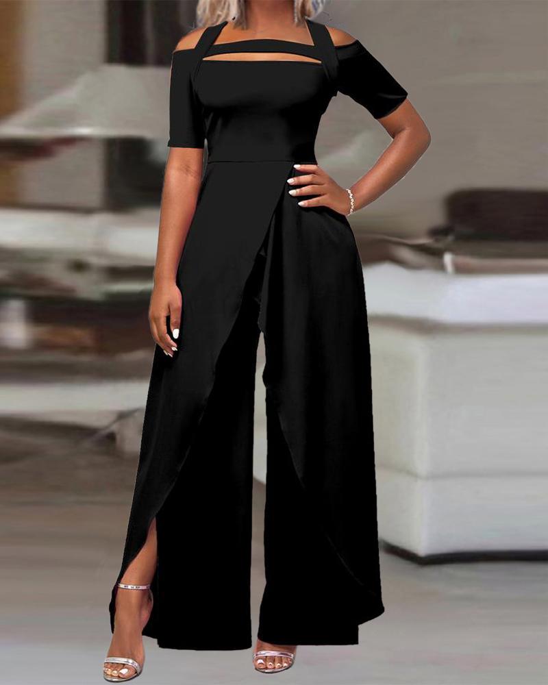 Asymmetrical Neck Wide Leg Jumpsuit