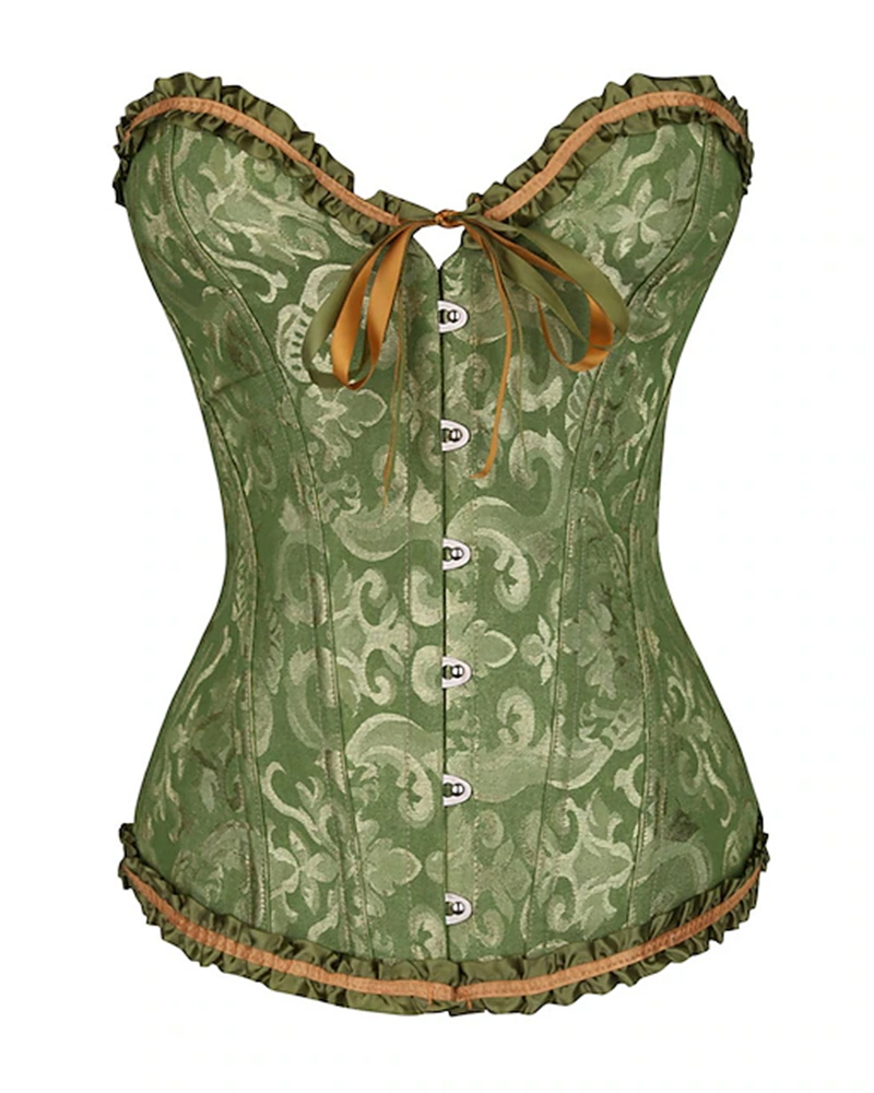 Bustiers & Corsets Baroque Pattern Tummy Control Overbust Boned Bustier Corset Eyelet Lace-up Shapewear Top