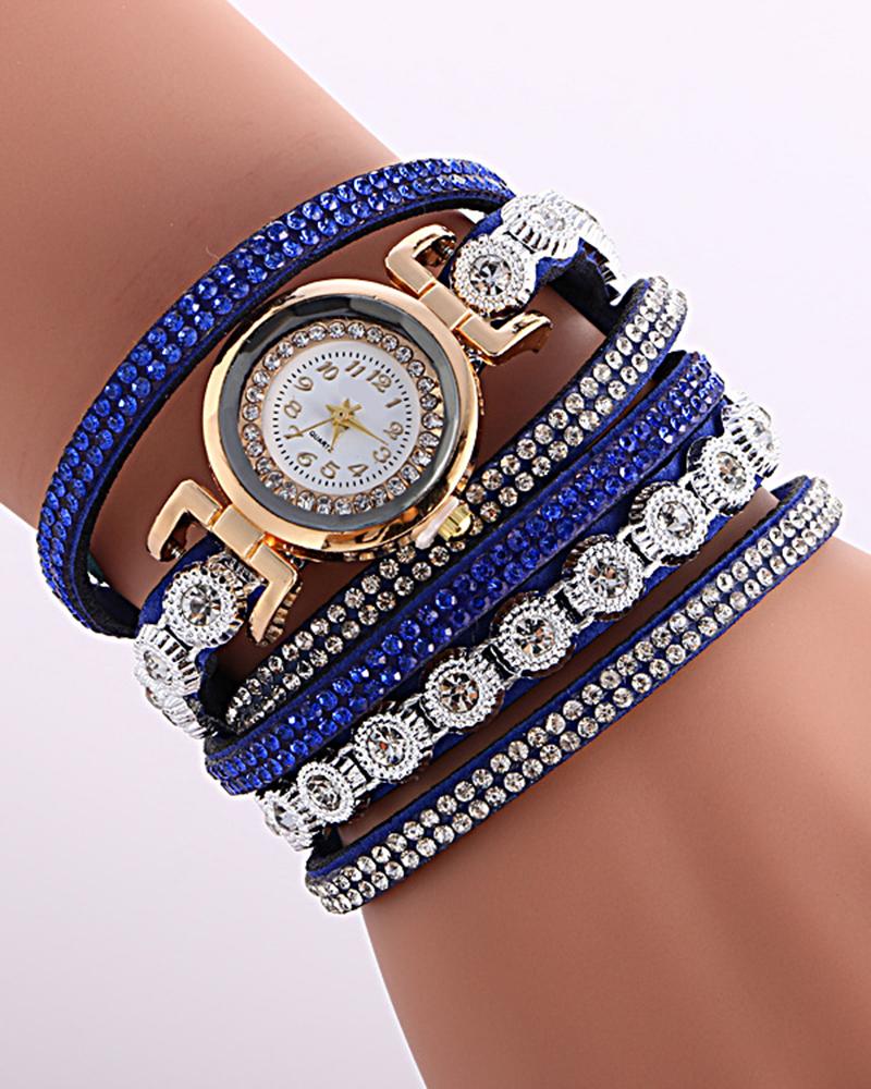 1pc Allover Rhinestone Stackable Bangle Quartz Watch