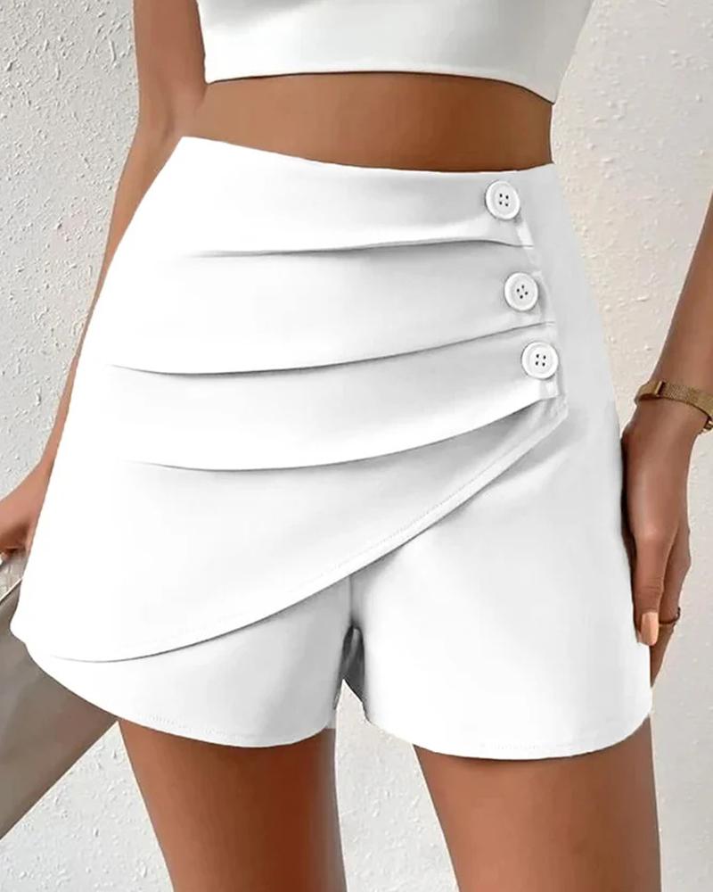   ChicMe High Waist Side Button Ruched Shorts