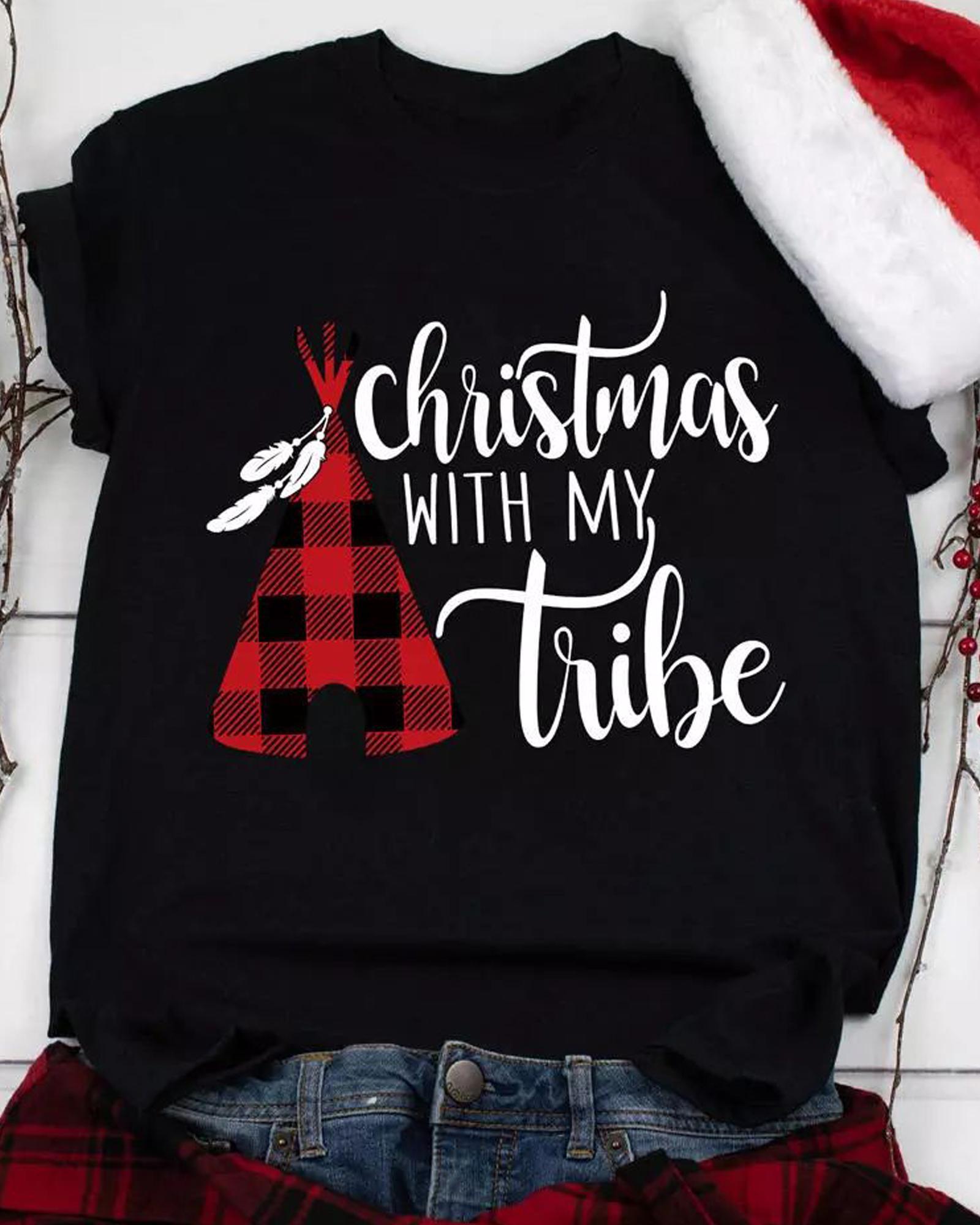 Christmas Letter Plaid Print Casual T-shirt