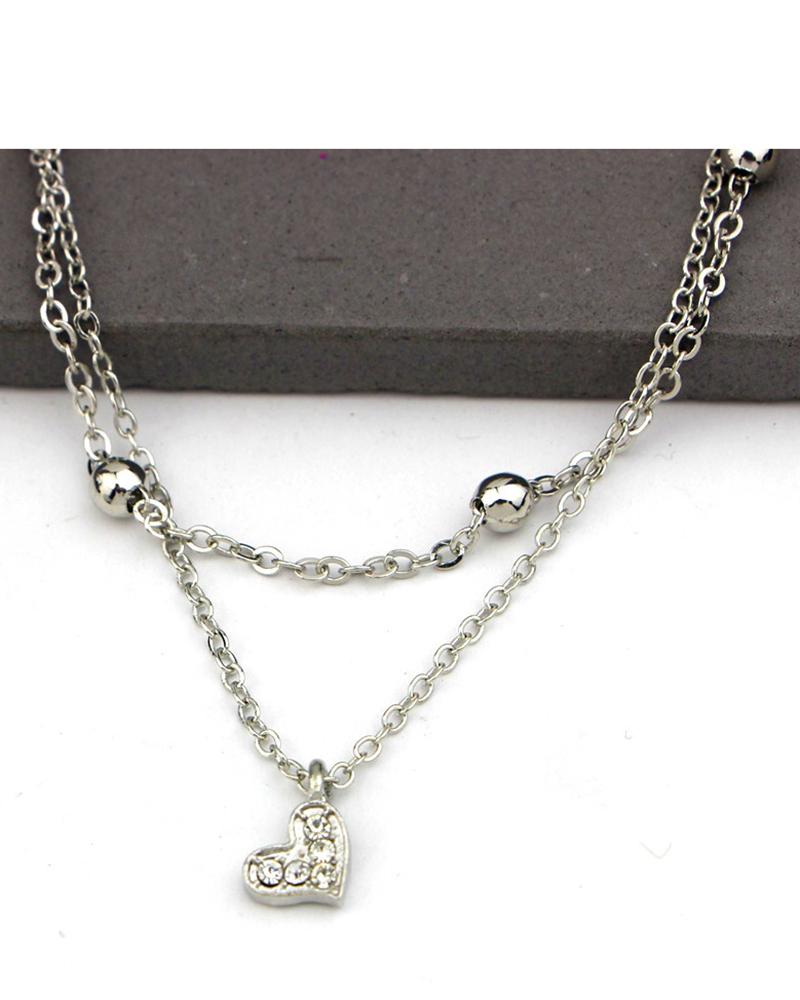  1pc Faux Zircon Heart Pattern Multi-layer Beach Anklet