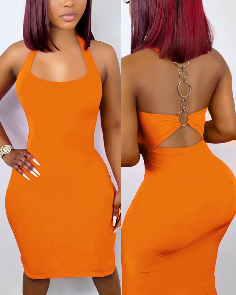 O-Ring Backless Sleeveless Bodycon Dress