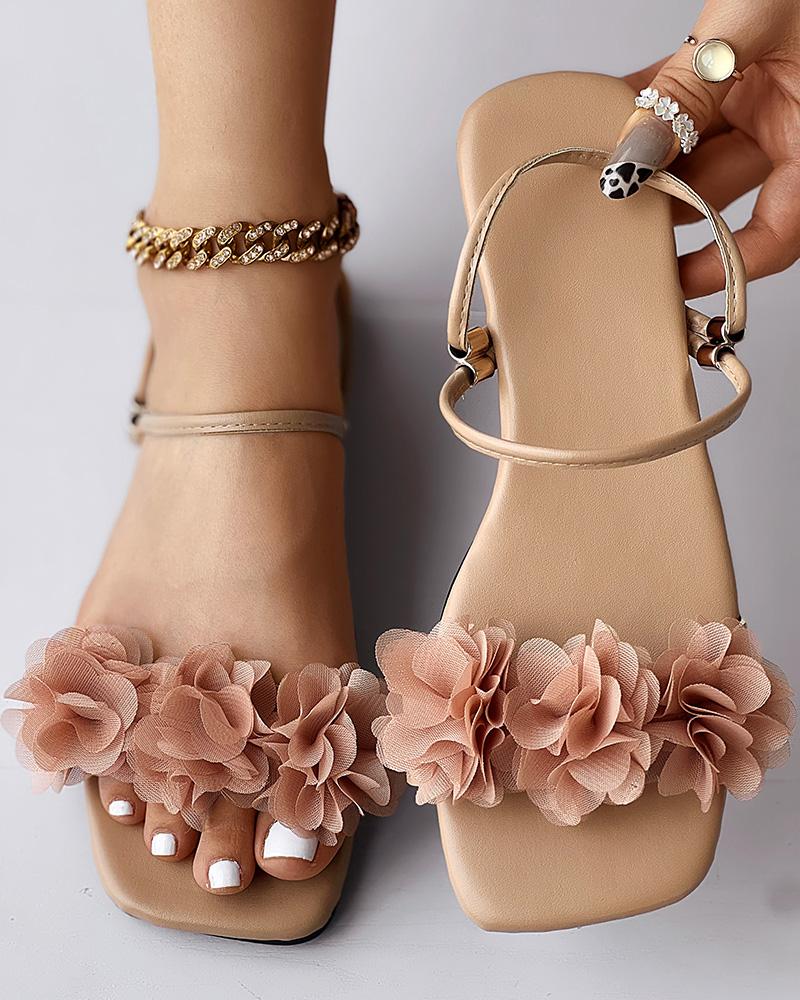 Flats-Sandals Floral Pattern Slingback Summer Sandals