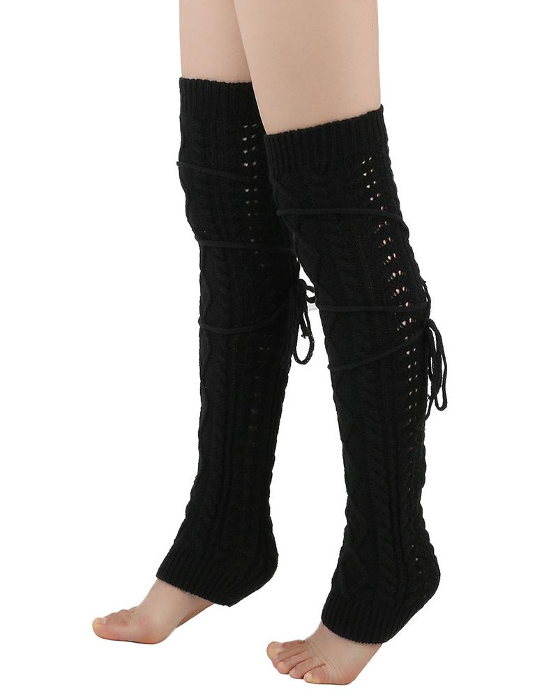 Knit Cable Crisscross Thigh-High Leg Warmers