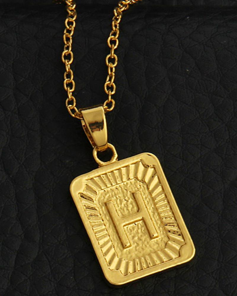 1pc Letter Embossed Square Pendant Necklace