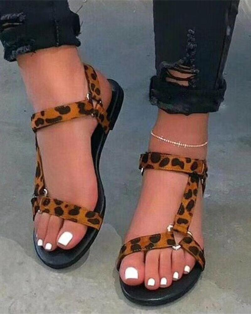 Flats-Sandals Cheetah Print Ankle Strap Sandals