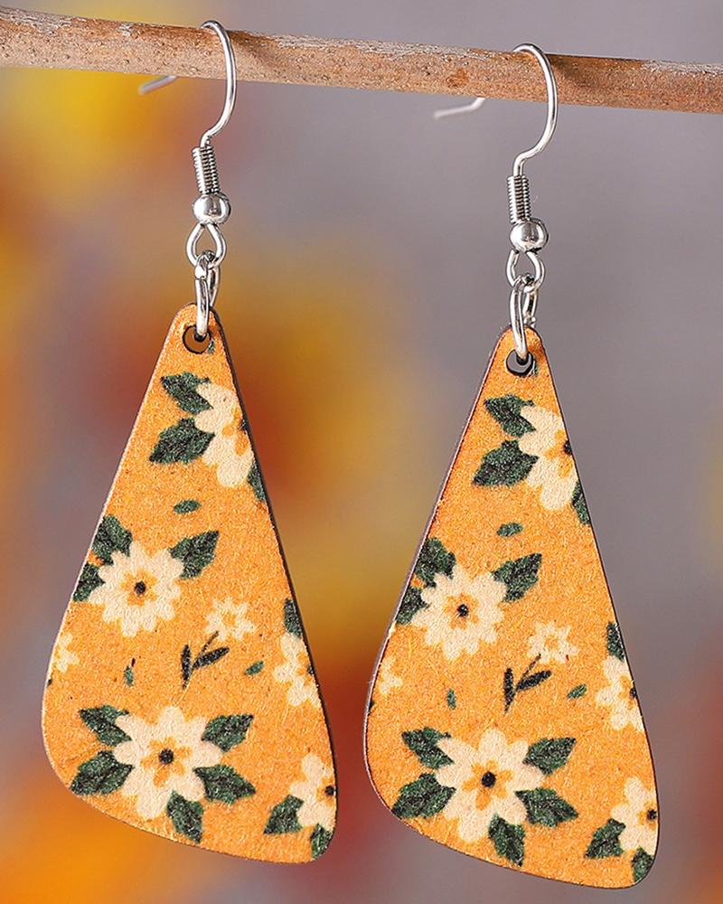 1Pair Daisy Print Triangle Hook Earrings