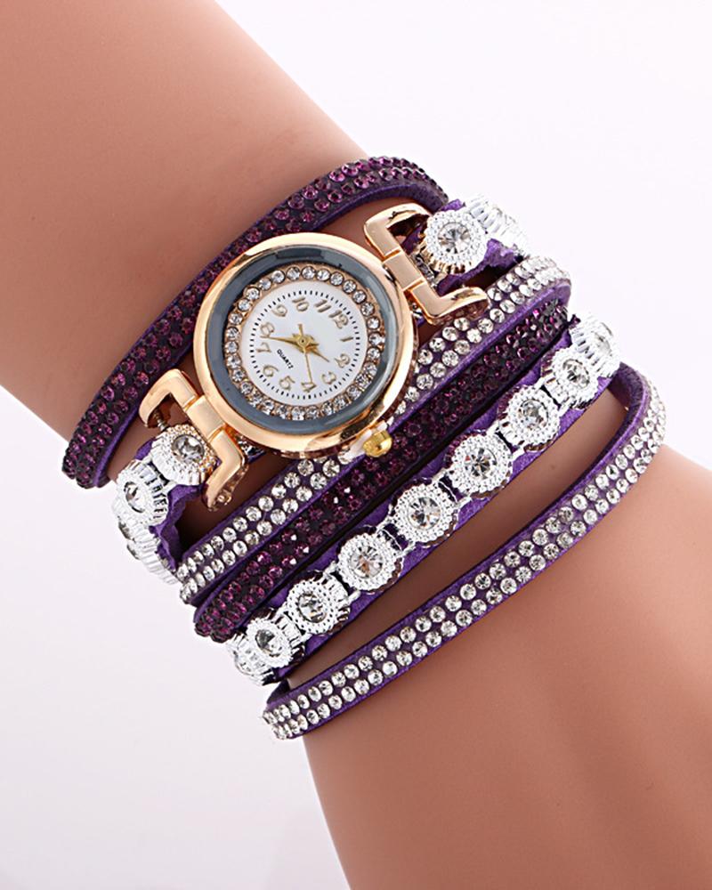 1pc Allover Rhinestone Stackable Bangle Quartz Watch