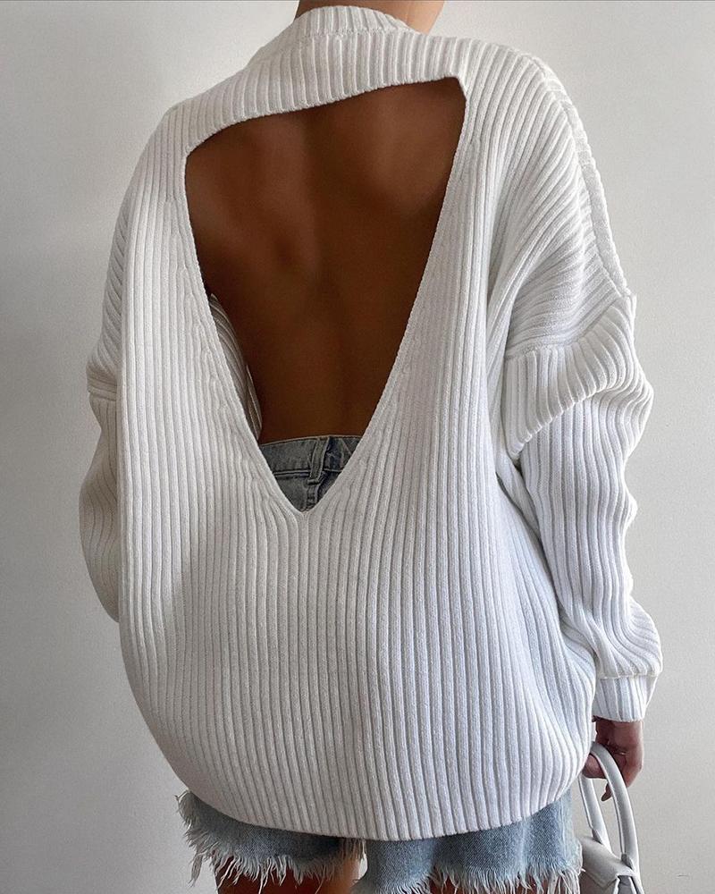 Cutout Backless Batwing Sleeve Knit Sweater