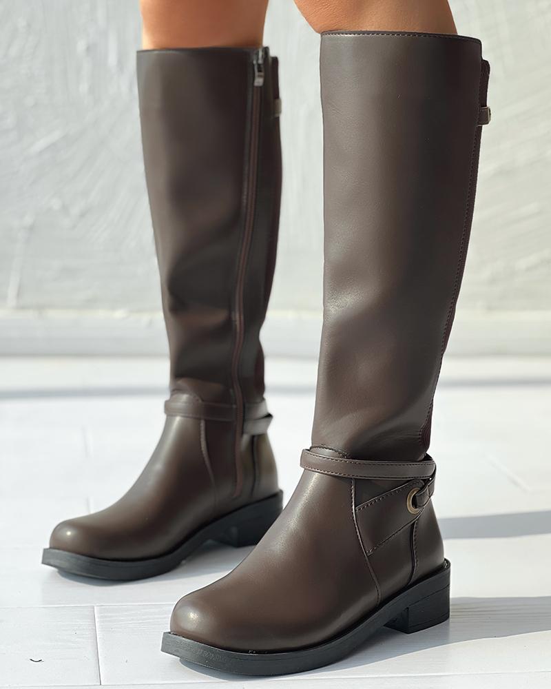 Round Toe Chunky Heel Calf Boots