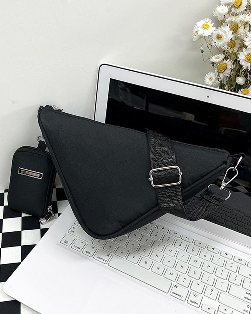 Triangle Shaped Zip Design Crossbody Bag With Purse